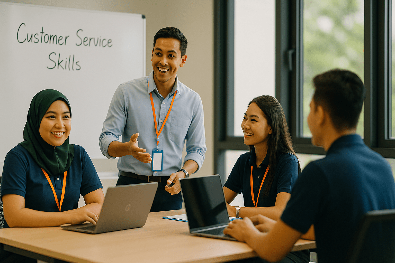 Group of individuals engaging in a training session focused on customer service skills