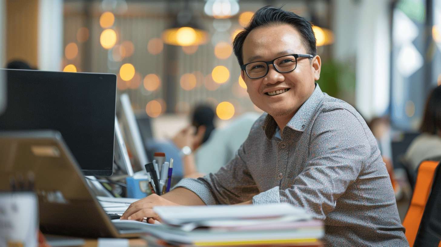 A professional headshot of a Malaysian adult in a studio setting